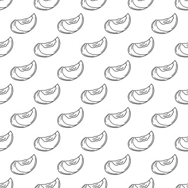 Tek renkli meyve deseni elde çizim tarzında. Kayısı, şeftali. Mönü ya da mutfak için desen. Yazdır