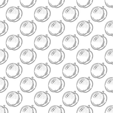Tek renkli meyve deseni elde çizim tarzında. Kayısı, şeftali. Mönü ya da mutfak için desen. Tasarım için yazdır