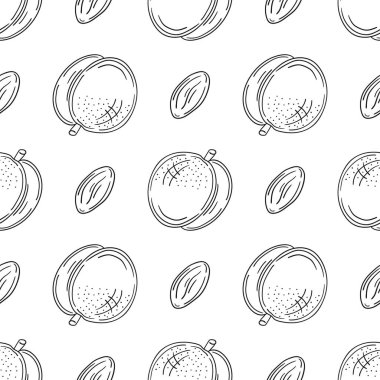 Tek renkli meyve deseni elde çizim tarzında. Kayısı, şeftali. Mönü ya da mutfak için desen. Tasarım ve tekstil için yazdır
