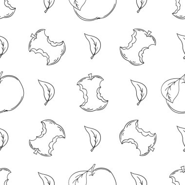 Tek renkli meyve deseni elde çizim tarzında. Elmalar. Mönü ya da mutfak için desen. Tasarım, tekstil, kumaş, duvar kağıdı, ambalaj için yazdır