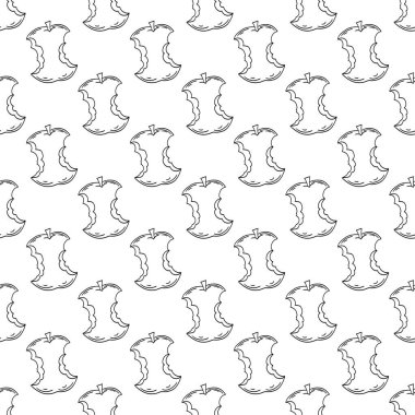 Tek renkli meyve deseni elde çizim tarzında. Elmalar. Mönü ya da mutfak için desen. Tasarım, tekstil, kumaş için yazdır