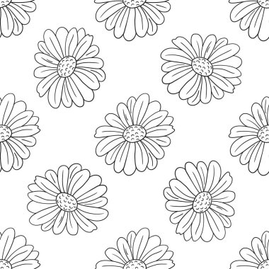 Tek renkli çiçek desenli. Menü ya da mutfağın el çizimi şekli. Papatya çayı. Tasarım için yazdır