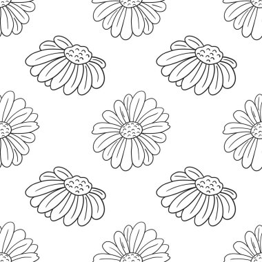 Tek renkli çiçek desenli. Menü ya da mutfağın el çizimi şekli. Papatya çayı. Tasarım, tekstil, kumaş, duvar kağıdı, ambalaj kağıdı