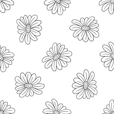 Tek renkli çiçek desenli. Menü ya da mutfağın el çizimi şekli. Papatya çayı, papatya. Tasarım, tekstil, kumaş, duvar kağıdı, ambalaj kağıdı, dekorasyon vesaire için yazdır