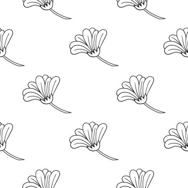 Tek renkli çiçek desenli. Papatya çayı. Menü ya da mutfağın el çizimi şekli. Tasarım ve tekstil için yazdır