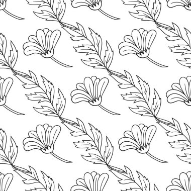 Tek renkli çiçek desenli. Papatya çayı. Menü ya da mutfağın el çizimi şekli. Tasarım, tekstil, kumaş için yazdır