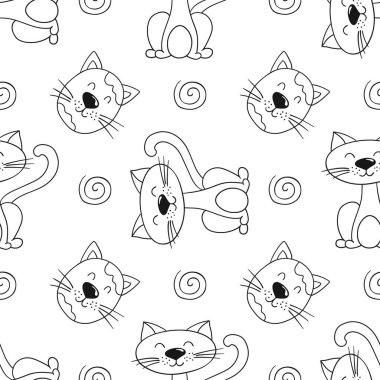 Tek renkli şirin desen. Tekstil ya da el yapımı çocuklar için bir model. Yavru kediler. Tasarım için yazdır