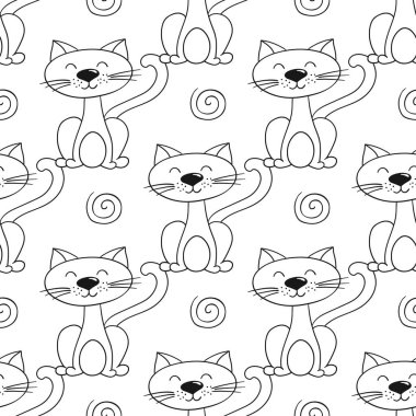 Tek renkli şirin desen. Tekstil ya da el yapımı çocuklar için bir model. Yavru kediler. Tasarım, tekstil, kumaş, duvar kağıdı, ambalaj için yazdır