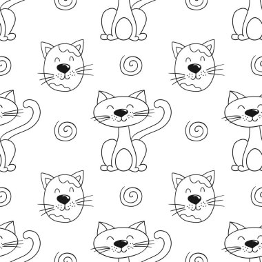 Tek renkli şirin desen. Tekstil ya da el yapımı çocuklar için bir model. Yavru kediler. Tasarım, tekstil, kumaş, duvar kağıdı, ambalaj kağıdı, dekorasyon