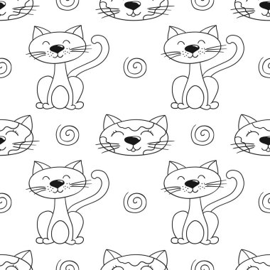 Tek renkli şirin desen. Tekstil ya da el yapımı çocuklar için bir model. Yavru kediler. Tasarım, tekstil, kumaş, duvar kağıdı, ambalaj kağıdı