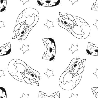 Tek renkli şirin desen. Tekstil ya da el yapımı çocuklar için bir model. Kediler. Tekstil ve kumaş için yazdır