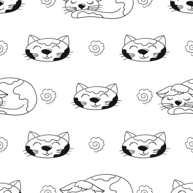 Tek renkli şirin desen. Tekstil ya da el yapımı çocuklar için bir model. Kediler. Tasarım, tekstil, kumaş, duvar kağıdı için yazdır
