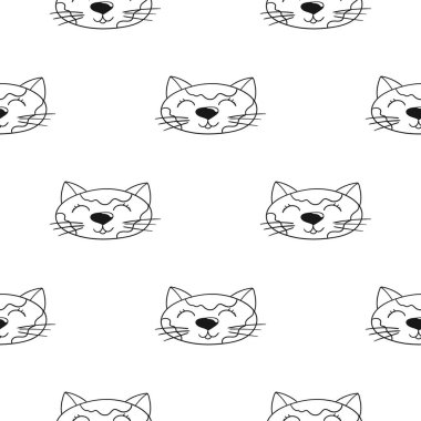 Tek renkli şirin desen. Tekstil ya da el yapımı çocuklar için bir model. Kediler. Tasarım, tekstil, kumaş, duvar kağıdı, ambalaj kağıdı