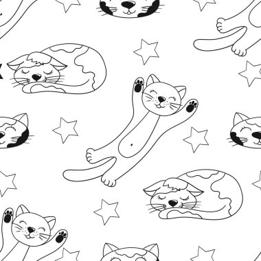 Tek renkli şirin desen. Yavru kediler. Tekstil ya da el çizimi tarzı çocuklar için desen. Tasarım için yazdır
