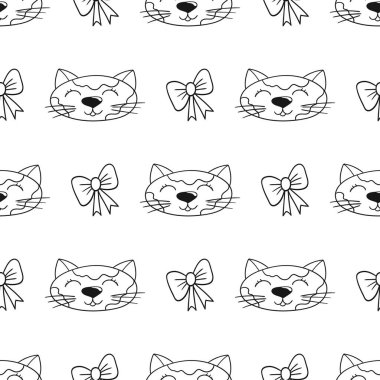 Tek renkli şirin desen. Tekstil ya da el yapımı çocuklar için bir model. Kediler. Tasarım, tekstil, kumaş, duvar kağıdı, ambalaj kağıdı, dekorasyon