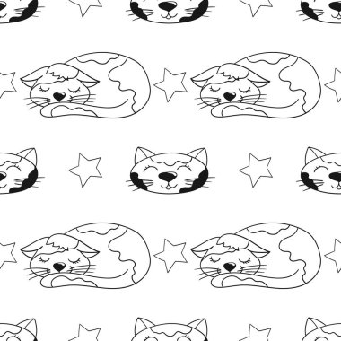 Tek renkli şirin desen. Yavru kediler. Tekstil ya da el çizimi tarzı çocuklar için desen. Yazdır