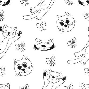 Tek renkli şirin desen. Yavru kediler. Tekstil ya da el çizimi tarzı çocuklar için desen. Tasarım ve tekstil için yazdır