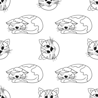 Tek renkli şirin desen. Yavru kediler. Tekstil ya da el çizimi tarzı çocuklar için desen. Tasarım, tekstil, kumaş, duvar kağıdı, ambalaj kağıdı