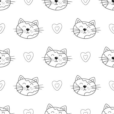 Tek renkli şirin desen elde çizim tarzında. Tekstil ya da çocuklar için desen. Yavru kediler. Tasarım, tekstil, kumaş, duvar kağıdı, ambalaj için yazdır