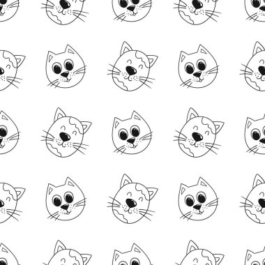 Tek renkli şirin desen elde çizim tarzında. Tekstil ya da çocuklar için desen. Yavru kediler. Tasarım, tekstil, kumaş için yazdır