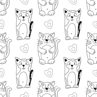 Tek renkli şirin desen elde çizim tarzında. Yavru kediler. Tekstil ya da çocuklar için desen. Tasarım ve tekstil için yazdır