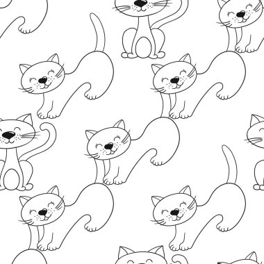 Tek renkli şirin desen elde çizim tarzında. Yavru kediler. Tekstil ya da çocuklar için desen. Tasarım, tekstil, kumaş için yazdır