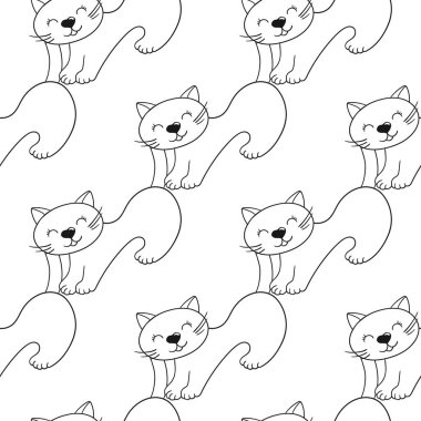 Tek renkli şirin desen elde çizim tarzında. Yavru kediler. Tekstil ya da çocuklar için desen. Tasarım, tekstil, kumaş, duvar kağıdı, ambalaj kağıdı