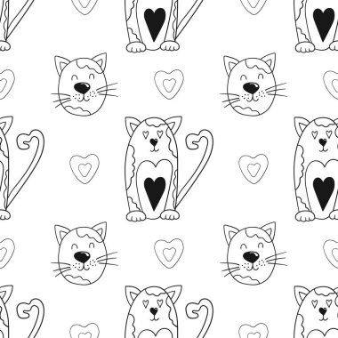 Tek renkli şirin desen elde çizim tarzında. Yavru kediler. Tekstil ya da çocuklar için desen. Tasarım, tekstil, kumaş, duvar kağıdı, ambalaj için yazdır