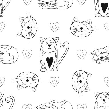 Tek renkli şirin desen elde çizim tarzında. Yavru kediler. Tekstil ya da çocuklar için desen. Tasarım, tekstil, kumaş, duvar kağıdı için yazdır