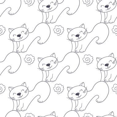 Tek renkli şirin desen elde çizim tarzında. Yavru kediler. Tekstil ya da çocuklar için desen. Tasarım, tekstil, kumaş, duvar kağıdı, ambalaj kağıdı, dekorasyon