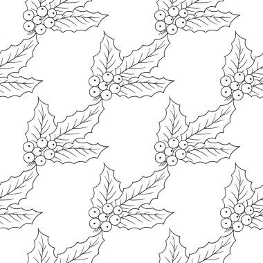 Tek renkli Noel deseni elde çizim tarzında. Mönü ya da mutfak için desen. Holly mi? Tasarım için yazdır