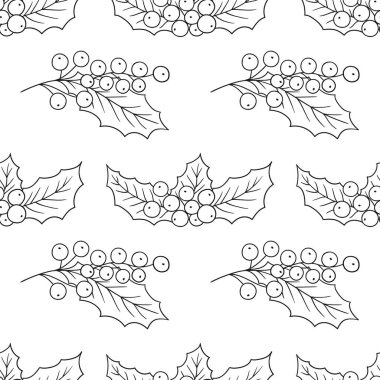 Tek renkli Noel deseni elde çizim tarzında. Holly mi? Mönü ya da mutfak için desen. Tasarım, tekstil, kumaş, duvar kağıdı için yazdır