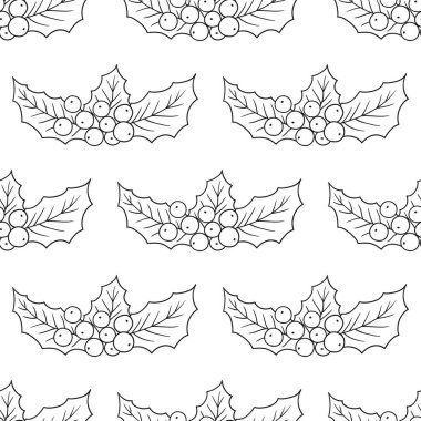 Tek renkli Noel deseni elde çizim tarzında. Holly mi? Mönü ya da mutfak için desen. Tasarım, tekstil, kumaş, duvar kağıdı, ambalaj kağıdı