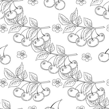 Tek renkli çilek deseni. Menü ya da mutfağın el çizimi şekli. Kiraz. Yazdır