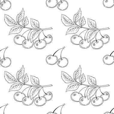 Tek renkli çilek deseni. Menü ya da mutfağın el çizimi şekli. Kiraz. Tasarım, tekstil, kumaş, duvar kağıdı, ambalaj için yazdır