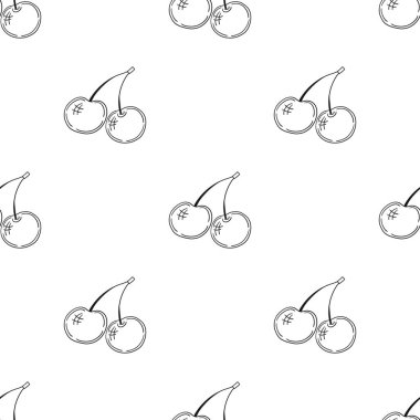 Tek renkli çilek deseni. Kiraz. Menü ya da mutfağın el çizimi şekli. Tasarım için yazdır