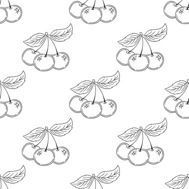 Tek renkli çilek deseni. Kiraz. Menü ya da mutfağın el çizimi şekli. Yazdır