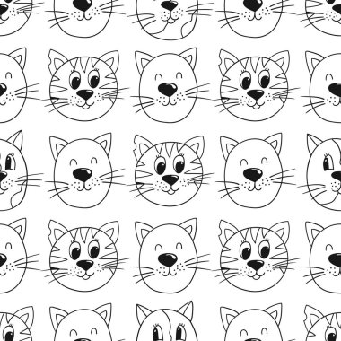 Yavru kediler. Tek renkli şirin desen. Tekstil ya da el çizimi tarzı çocuklar için desen. Yazdır