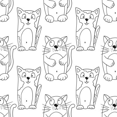 Yavru kediler. Tek renkli şirin desen. Tekstil ya da el çizimi tarzı çocuklar için desen. Tasarım için yazdır