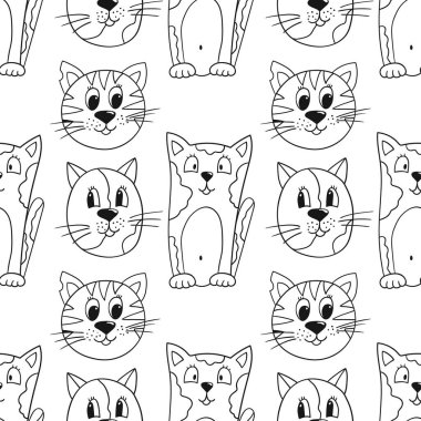 Yavru kediler. Tek renkli şirin desen. Tekstil ya da el çizimi tarzı çocuklar için desen. Tasarım, tekstil, kumaş, duvar kağıdı, ambalaj için yazdır