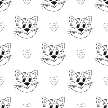 Yavru kediler. Tek renkli şirin desen. Tekstil ya da el çizimi tarzı çocuklar için desen. Tasarım, tekstil, kumaş, duvar kağıdı için yazdır