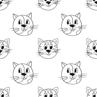 Yavru kediler. Tek renkli şirin desen. Tekstil ya da el çizimi tarzı çocuklar için desen. Tasarım, tekstil, kumaş, duvar kağıdı, ambalaj kağıdı