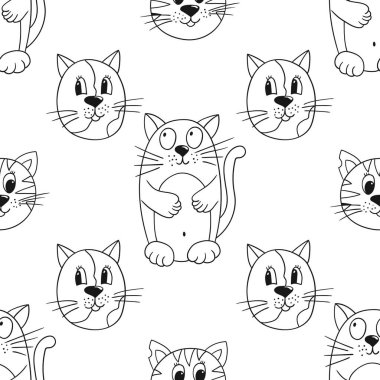 Yavru kediler. Tek renkli şirin desen. Tekstil ya da el çizimi tarzı çocuklar için desen. Tasarım, tekstil, kumaş, duvar kağıdı, ambalaj kağıdı, dekorasyon