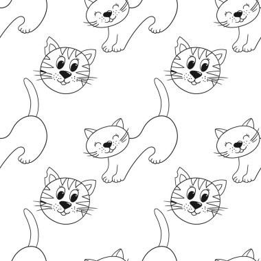 Yavru kediler. Tek renkli şirin desen elde çizim tarzında. Tekstil ya da çocuklar için desen. Yazdır