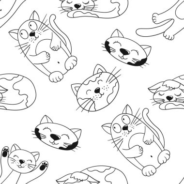Yavru kediler. Tek renkli şirin desen elde çizim tarzında. Tekstil ya da çocuklar için desen. Tasarım, tekstil, kumaş için yazdır