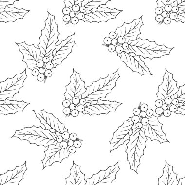 Holly mi? Tek renkli Noel deseni. Menü ya da mutfağın el çizimi şekli. Tasarım için yazdır
