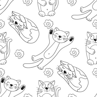 Yavru kediler. Tek renkli şirin desen elde çizim tarzında. Tekstil ya da çocuklar için desen. Tasarım, tekstil, kumaş, duvar kağıdı, ambalaj kağıdı, dekorasyon vesaire için yazdır