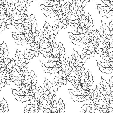 Holly mi? Tek renkli Noel deseni elde çizim tarzında. Mönü ya da mutfak için desen. Tasarım için yazdır