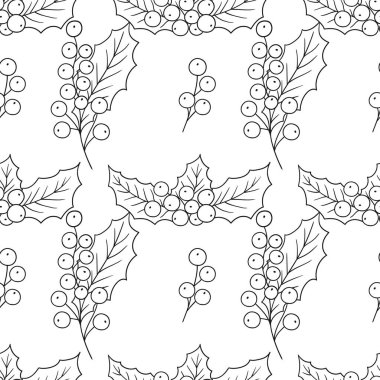 Holly mi? Tek renkli Noel deseni elde çizim tarzında. Mönü ya da mutfak için desen. Tasarım, tekstil, kumaş, duvar kağıdı, ambalaj için yazdır