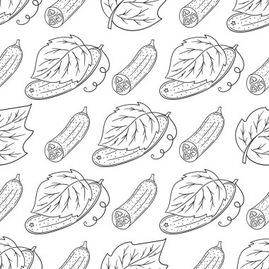 Salatalık. Tek renkli sebze deseni. Menü ya da mutfağın el çizimi şekli. Tasarım için yazdır